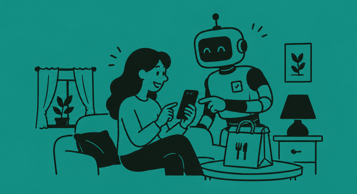 A friendly AI host helping a customer order